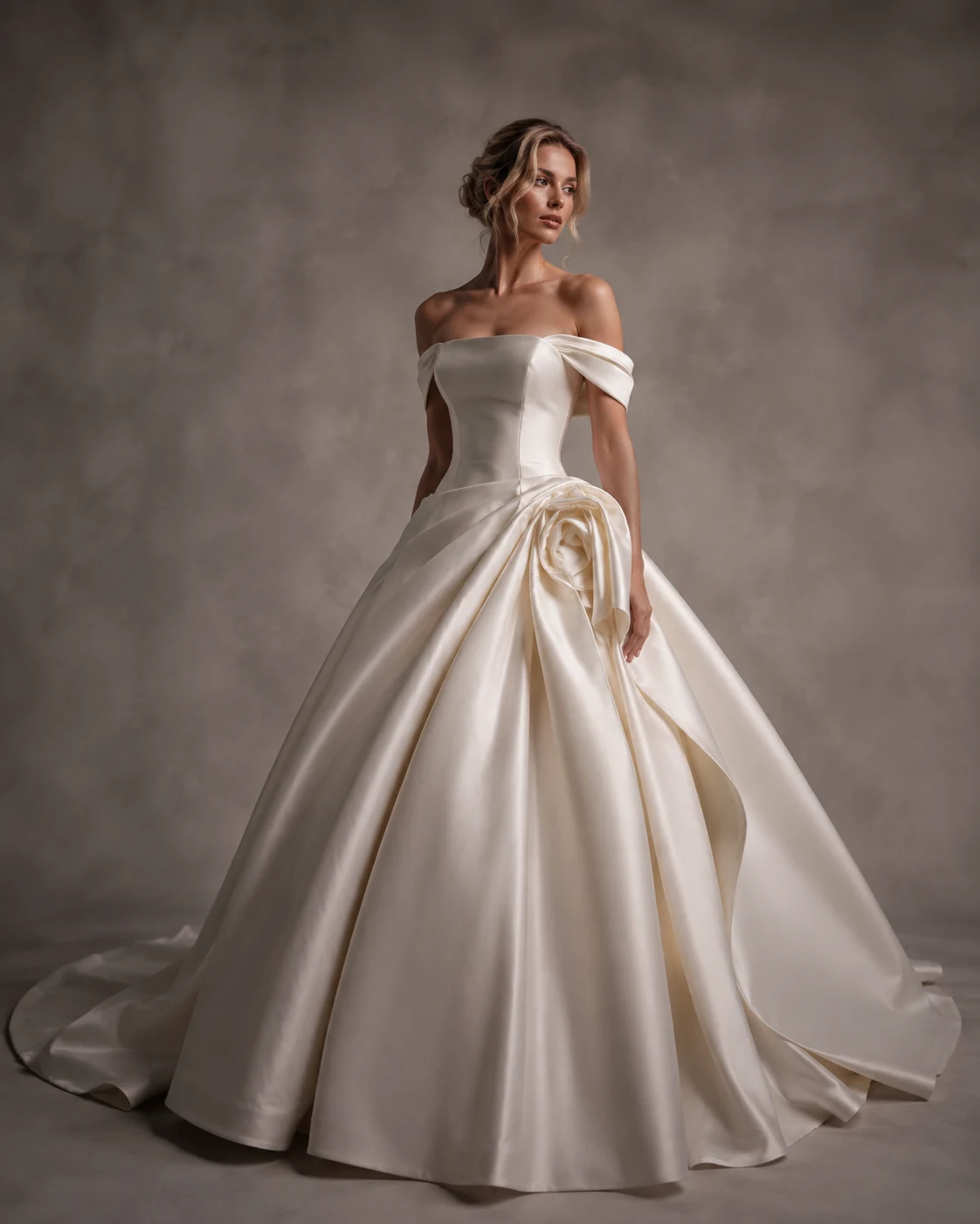 Sculptural silk-satin bridal silhouette